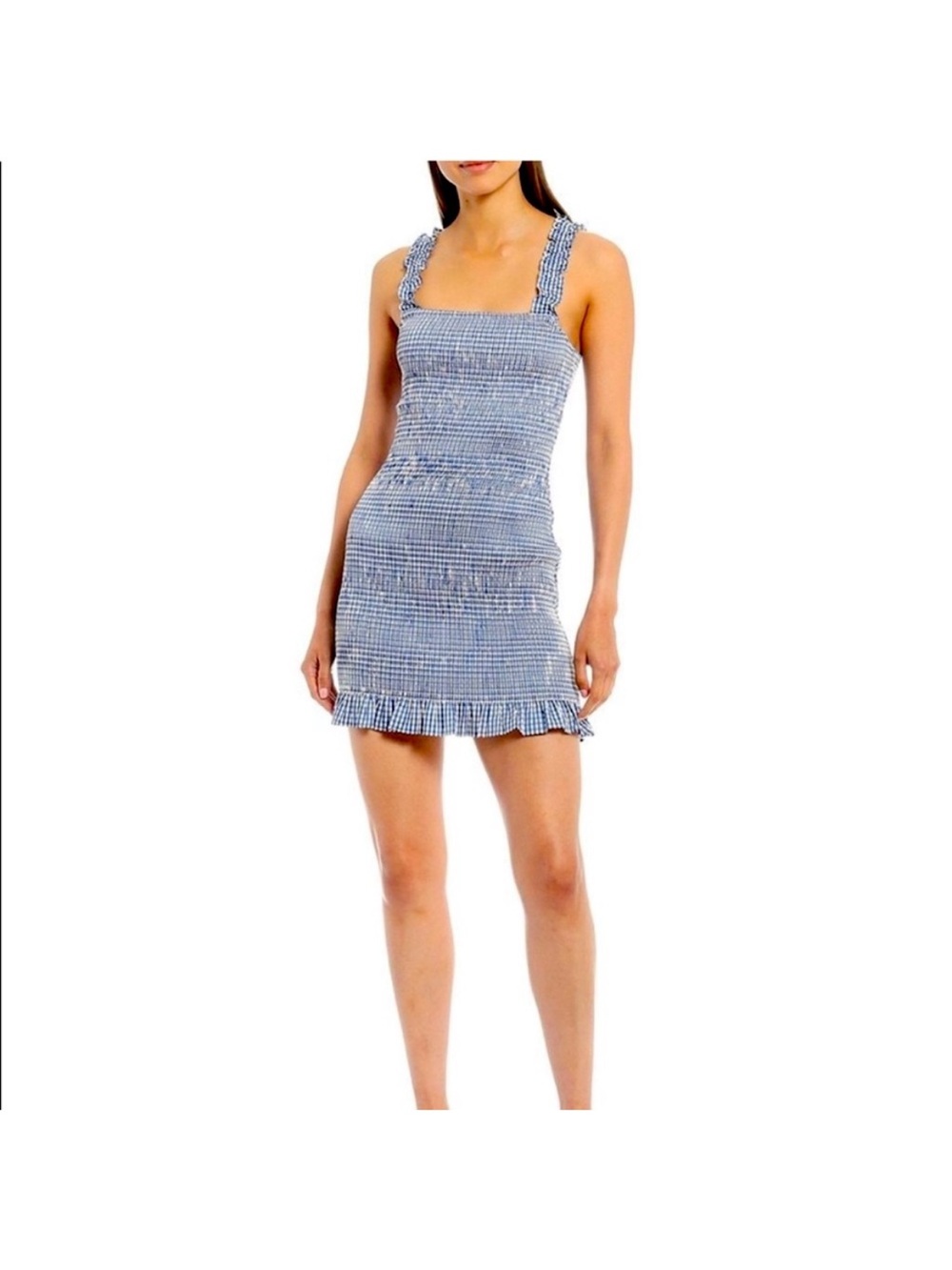 Gianni Bini Blue Gingham Smocked Mini Dress